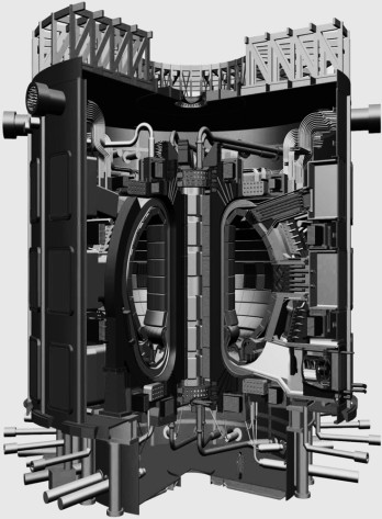 ITER – auf dem Schnittbild in der Mitte die torusförmige Kammer