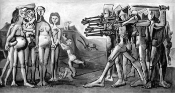 Pablo Picasso, Massaker in Korea: Der Koreakrieg, den die USA mit Blick auf China 1950 – 1953 führten und mit massiver Materialüberlegenheit gewinnen wollten, löste in den USA einen ungeheuren Rüstungsbedarf aus. Die US-Militärverwaltung beendete deshalb erst unter der Hand, dann offiziell die „Potsdamer“ Beschränkung der westdeutschen Stahlproduktion.