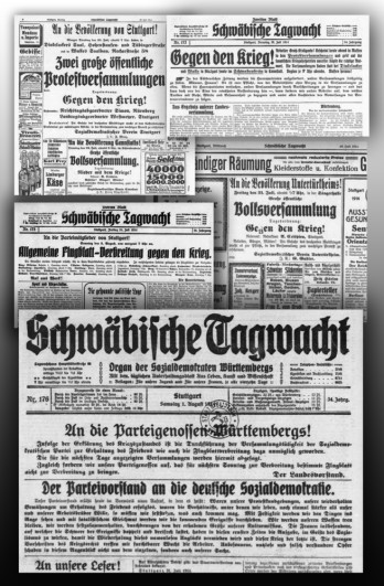 Kämpferische Antikriegsstimmung in der deutschen Arbeiterklasse vom Attentat in Sarajewo bis noch kurz vor den Kriegserklärungen – hier ein Zusammenschnitt aus der „Schwäbischen Tagwacht“, dem SPD-Organ für Württemberg.